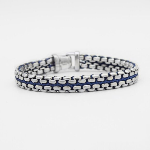 David Yurman 925 Silver Blue Woven Box Chain Bracelet - Picture 1 of 5